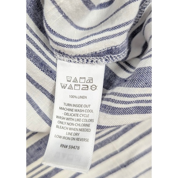 Kenar White Blue Linen Lagenlook Stripe Sleeveless Pullover Dress Women's Size 6 - Picture 4 of 5